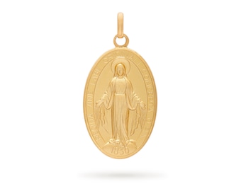 Exquisite 18k Yellow Gold Miraculous Virgin Medal - Oval Design