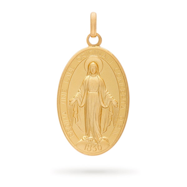 Médaille de la Vierge miraculeuse en or jaune 18 carats - Design ovale