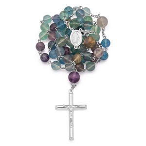 Sterling Silver Fluorite Rosary | Spiritual Protection Gemstone | Catholic Gift | First Communion Confirmation
