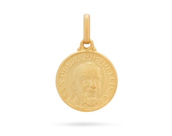 18k Yellow Gold Padre Pio Medal - Catholic Religious Pendant