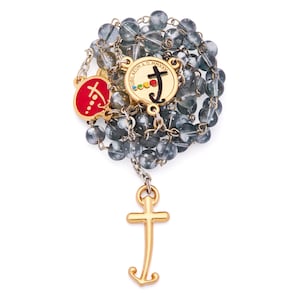 Jubilee 2025 Rosary: Black Glass Beads, Anchor Cross, Gold Tone