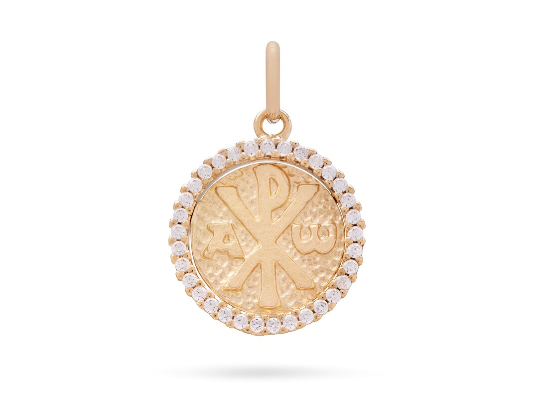 Round 18k Yellow Gold Peace Symbol Medal With White Crystal - Etsy