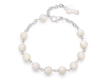 Rosary bracelet in mother of pearl beads with small cross
