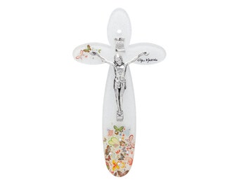 Murano Glass Wall Cross Decorations with Butterflies - Artistic and Spiritual Beauty for Your Home