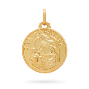 Médaille Saint Raphaël Archange en or jaune 18 carats - Saint patron des jeunes - Bijoux religieux