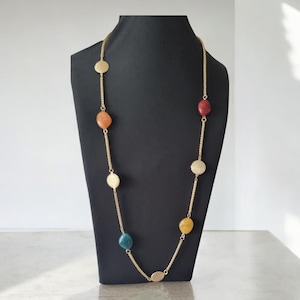 Elegant Long Multicolour Gemstone Beaded Necklace, Gold Tone, Statement Chain Jewellery, Necklace for Women
