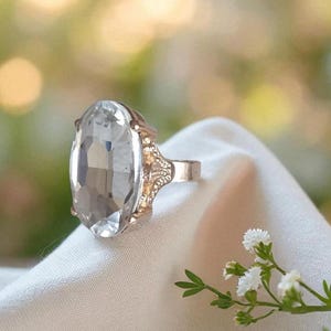 Oval Clear Crystal Cocktail Ring, Large Cocktail Ring, Adjustable Ring, Statement Ring, Vintage Style Ring, Rings for Women