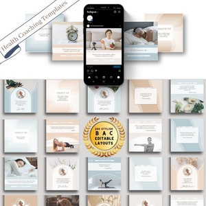 Sociale-mediasjablonen voor gezondheidscoach: 200 bewerkbare lay-outs (digitale download)