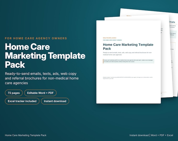 Home Care Agency Marketing Pack, Email Sequences, Ad Copy, Brochure (Digital Download)