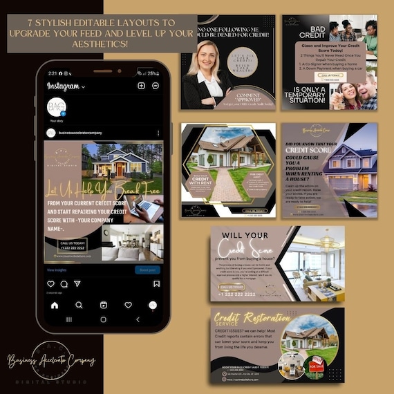 7-Day Credit Repair Social Media Templates | Editable Canva Posts for Instagram & Facebook