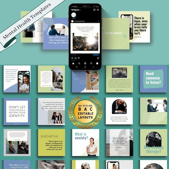 100 Mental Health Template Bundle | Promote Wellness and Support