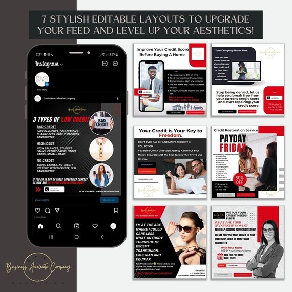 7 Day Credit Repair Social Media Content Templates #44| Elevate Your Business on FB & IG