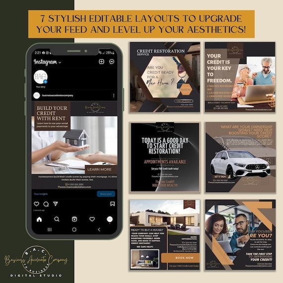 7 Day Credit Repair Social Media Content Templates #22| Elevate Your Business on FB & IG