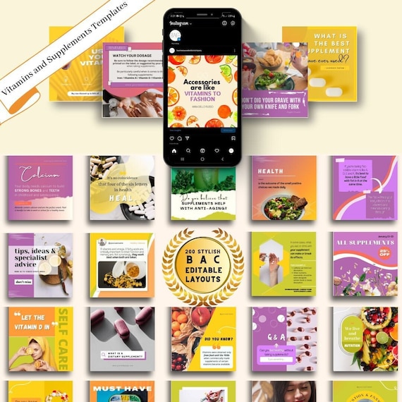 200 Vitamins and Supplements Templates Bundle | Boost Your Brand on Social Media