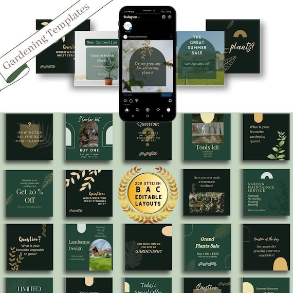 200 Gardening Template Bundle - Resources for Entrepreneurs, Influencers, and small businesses - Social Media