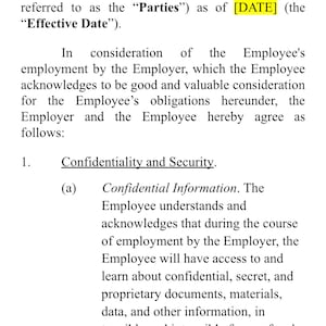 Employee Confidentiality Agreement Customizable Legal Document