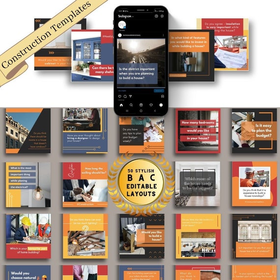 50 Construction Questions Template Bundle - Resources for Entrepreneurs, Influencers, and small businesses - Social Media - Builders