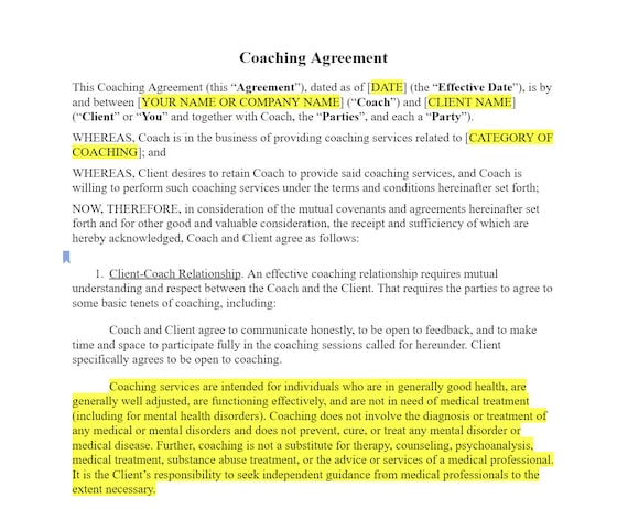 Coaching Agreement Customizable Legal Document
