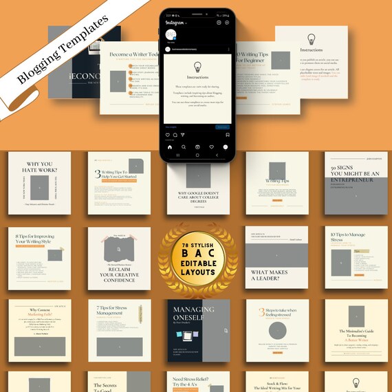78 Blogging Social Media Customizable Canva Template!