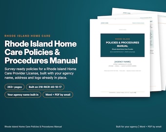 Rhode Island Home Care Policy and Procedure Manual, Built With Your Agency Name, RI Rules Cited, Survey Ready, Editable Word and PDF
