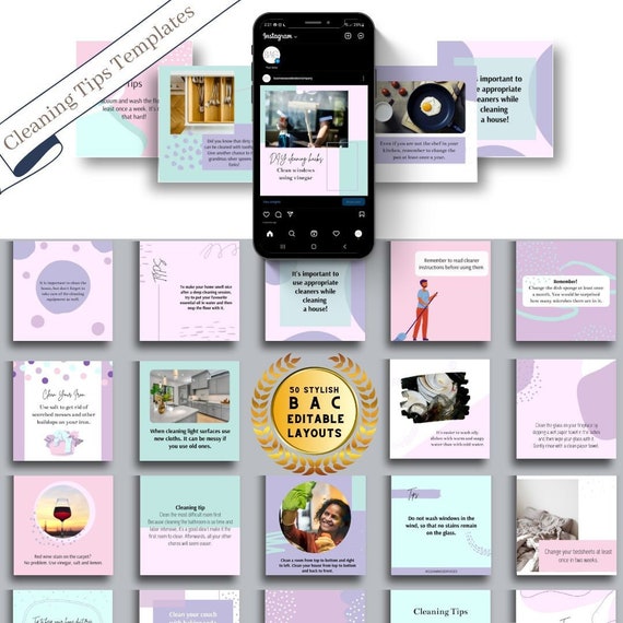 50 Cleaning Services Tips Template Bundle - Resources for Entrepreneurs, Influencers, and small businesses - Social Media