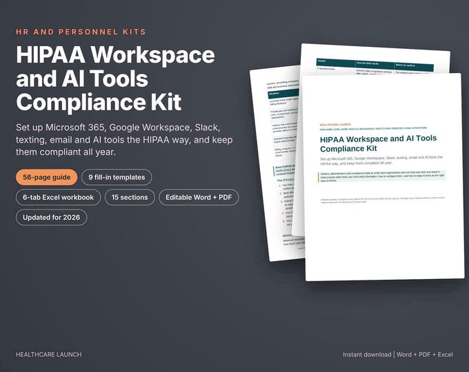 HIPAA Compliance Kit for Microsoft 365 and Teams, Care Agency AI Policy Template, BAA Tracker, Office 365 Security Checklist