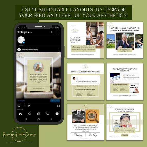 7-Day CRO Template Bundle 9 - DIY, Professional Digital Templates, Canva Credit Repair Templates, Social Media Templates