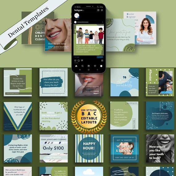 200 Dental Template Bundle | Elevate Your Dental Practice and Social Media Marketing