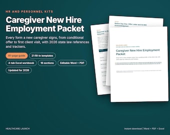 Caregiver New Hire Packet, Home Care Employee Onboarding Forms, Home Health Aide Hiring Kit, HR Templates, Offer Letter, Checklist