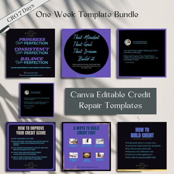 7 Day Credit Repair Social Media Content Templates #21| Elevate Your Business on FB & IG