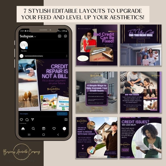 7 Day Credit Repair Social Media Content Templates | Elevate Your Business on FB & IG