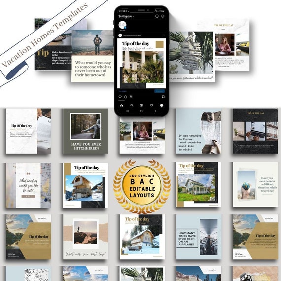 350 Vacation Homes & Travel Template Bundle - Resources for Entrepreneurs, Influencers, and small businesses - Social Media - Real Estate