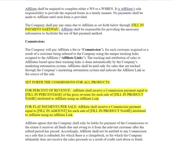 Affiliate Agreement Template Customizable Legal Document