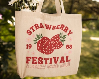 Strawberry Tote Bag Cute Tote Bag Strawberry Bag Plant Tote Aesthetic Bag Market Bag Tote Bag Pattern Canvas Bag Shoulder Bag Shopping Bag