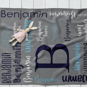 Couverture de nom personnalisée, couverture pour bébé, nom initial personnalisable soft blanky, couverture pour bébé Minky, cadeau de baby shower, couverture pour bébé personnalisée image 1