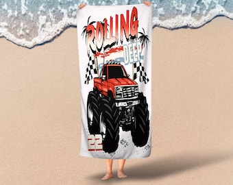 Monster Trucks Cars Beach Towel,Race car Towel,Checkered Flag Towels,Race day Beach Towel,Racing Towel,Towel for Go Kart,Checkered towel,