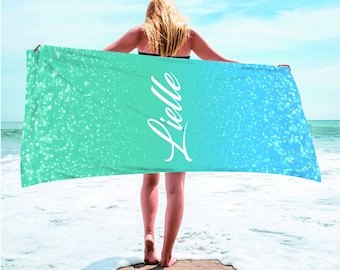 Sparkling effect Name Personalized Beach Towel Personalized Name Bath Towel Custom Pool Towel Beach Towel With Name Birthday Vacation Gift