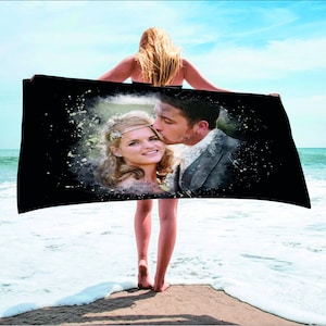 Custom Watercolor Beach Towel, Wedding Photo Beach Towel,Hawaiian Beach Towel,Beach Towel For Adults,Bathroom Towels With Face Vacation Gift