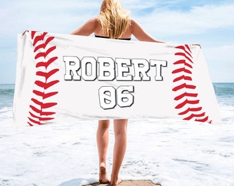 Custom Baseball Team Name Towel ,Custom Name Beach Towel ,Personalized Pool Towel, Kids Birthday Gift ,Baseball Team Logo, Number Name Towel