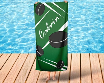 Hockey  Beach Towel-Custom Beach Towel with Your Name, Personalized Beach Towel for Men Boys - Hockey Monogrammed Towels - Custom Towel