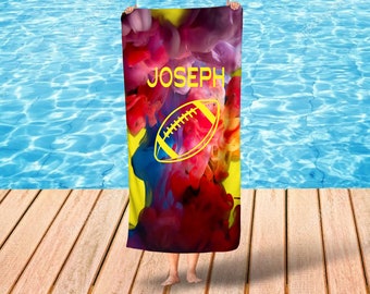 Custom Name Beach Towel - Large 30x60 Inch Colorful Tie Dye Microfiber Quick-Dry Towel Or Blanket