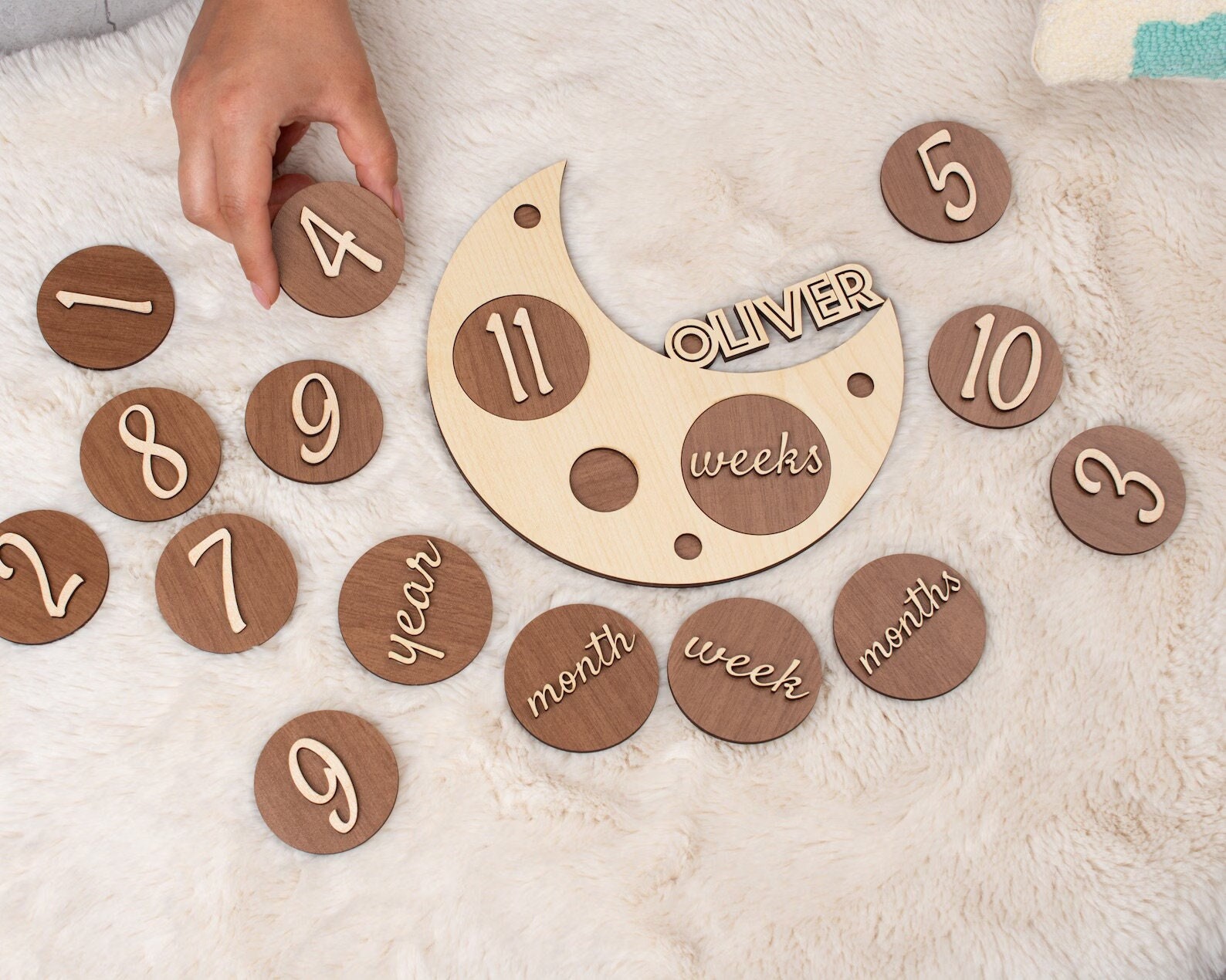 Wooden Monthly Milestone Baby Disc Baby Milestone Cards Monthly ...