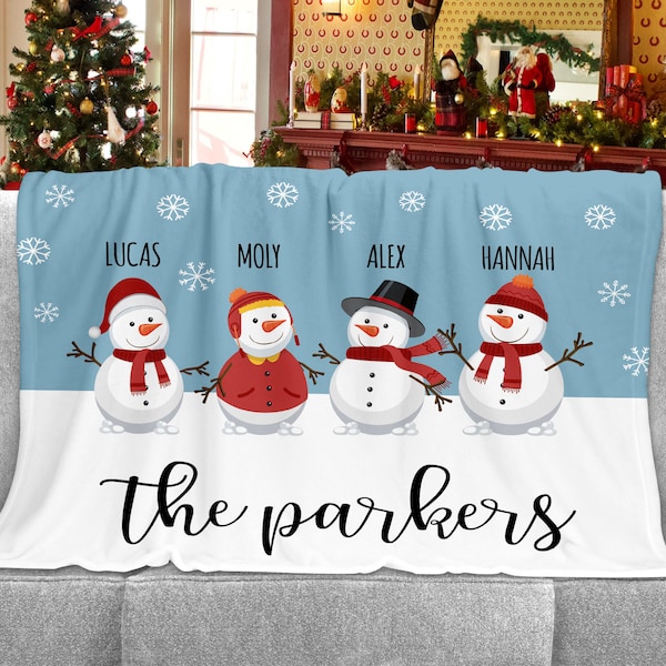 Custom Christmas Blanket with family name,Snowman Christmas personalized home gift, custom holiday gift,Christmas  blanket,cozy and warm