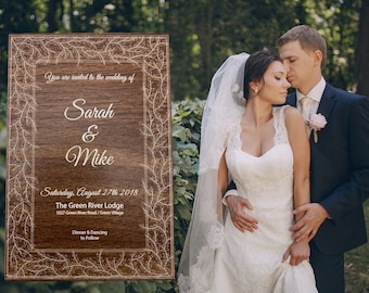 Custom Wedding Invitaions, Personalized Wooden Laser Cut Engraved Invitation Letter, Custom Wedding Gift Sign,Rustic Wedding Invitations,