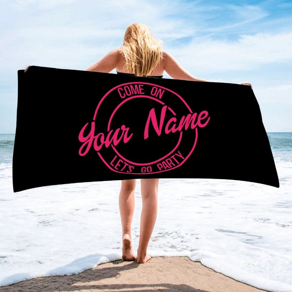 Custom Bride Beach Towel with Name, Birthday Personalized Name Bath Towel,Pool party Towel, Anniversary Beach Towel, Honeymoon Vacation Gift