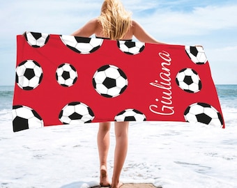 Soccer Player Name Beach Towel,Soccer team Gift towel ,Soccer mom  Beach Towel, Custom Sports Beach Towel, Summer Gift Idea, Party Favors