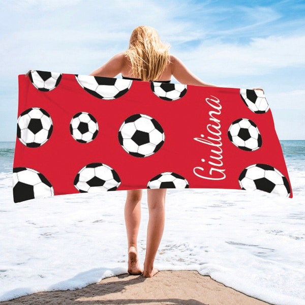 Soccer Player Name Beach Towel,Soccer team Gift towel ,Soccer mom  Beach Towel, Custom Sports Beach Towel, Summer Gift Idea, Party Favors