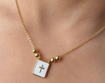 Scapular Necklace, gold scapular, Catholic medal necklace, religious jewelry, scapular jewelry, scapular charm, scapular medal, cross charm.