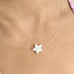 Invisible Necklace, Star illusion Cord Necklace, Solitaire Pendant Necklace, shell necklace, floating necklace, necklace for women.