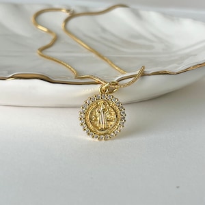 Saint benedict Necklace, Protection St Benedict medal, San Benito Charm necklace, necklace for her, religious jewelry, tree of life charm.